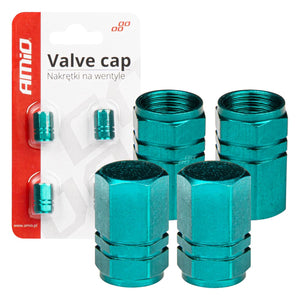 Set 4 capacele auto pentru ventil, din aluminiu, model Hexagon, culoare Verde-0