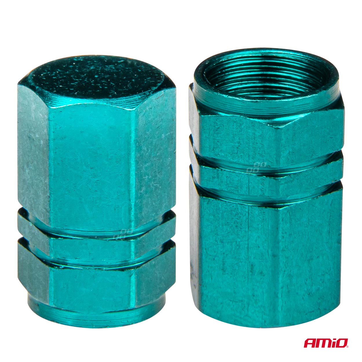 Set 4 capacele auto pentru ventil, din aluminiu, model Hexagon, culoare Verde-2