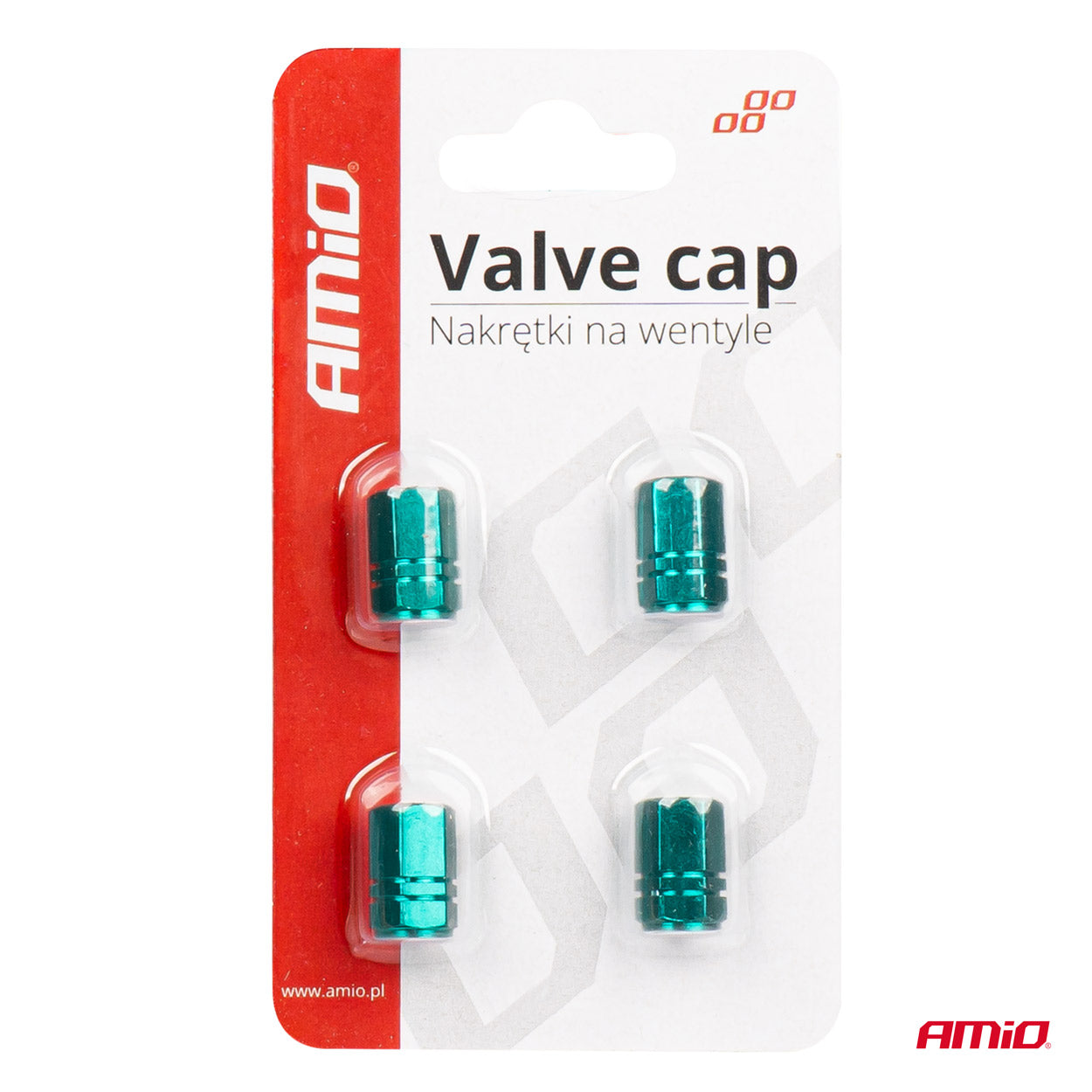 Set 4 capacele auto pentru ventil, din aluminiu, model Hexagon, culoare Verde-3