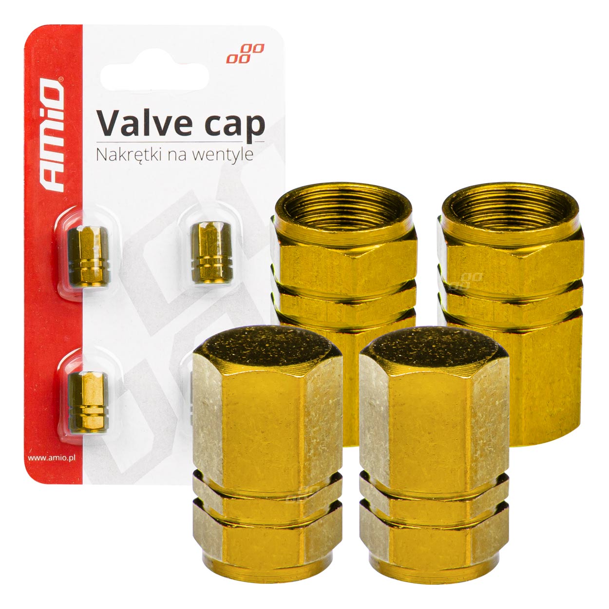 Set 4 capacele auto pentru ventil, din aluminiu, model Hexagon, culoare Galben-0