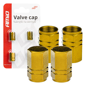 Set 4 capacele auto pentru ventil, din aluminiu, model Hexagon, culoare Galben-0