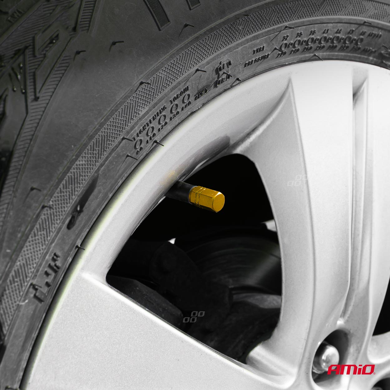 Set 4 capacele auto pentru ventil, din aluminiu, model Hexagon, culoare Galben-1