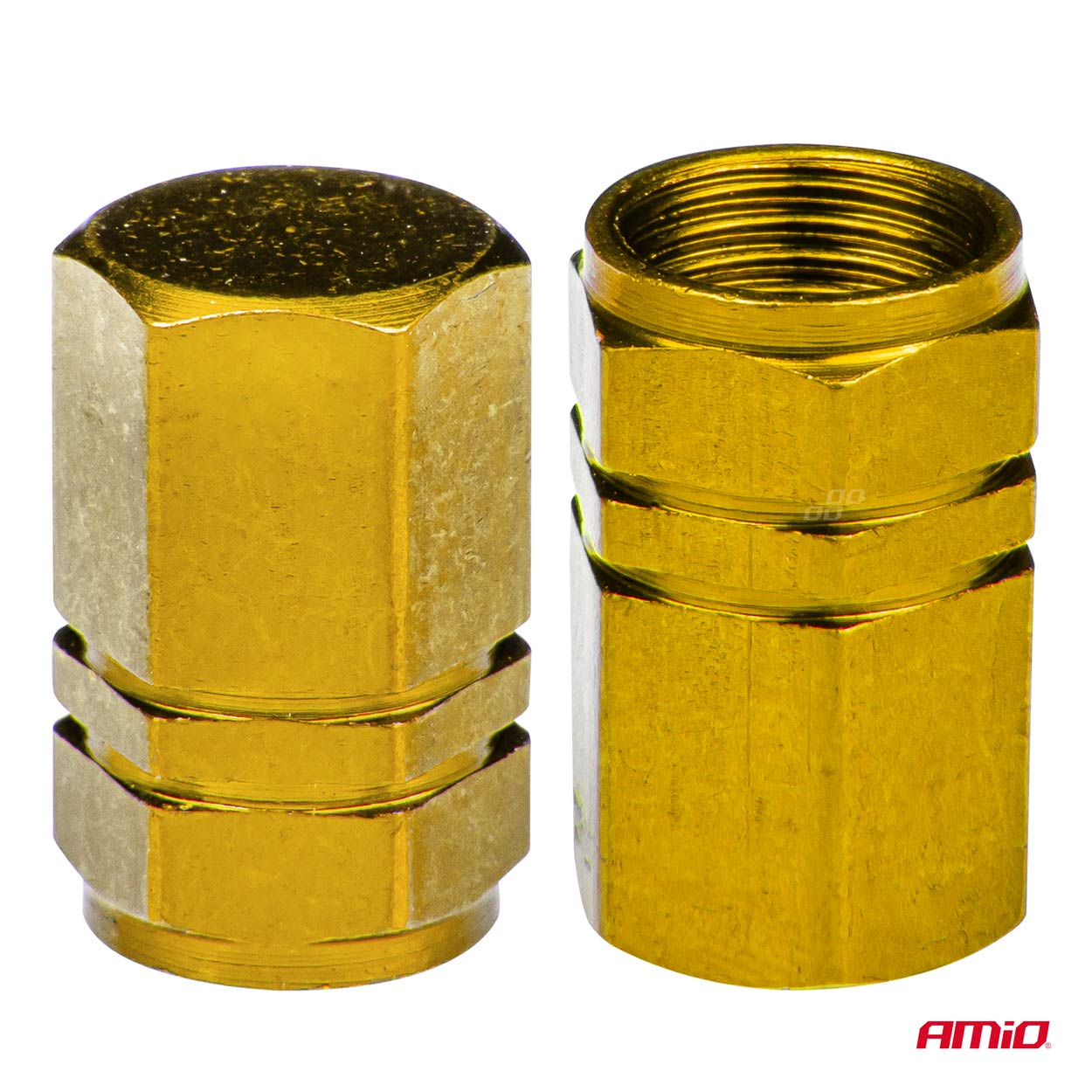 Set 4 capacele auto pentru ventil, din aluminiu, model Hexagon, culoare Galben-2