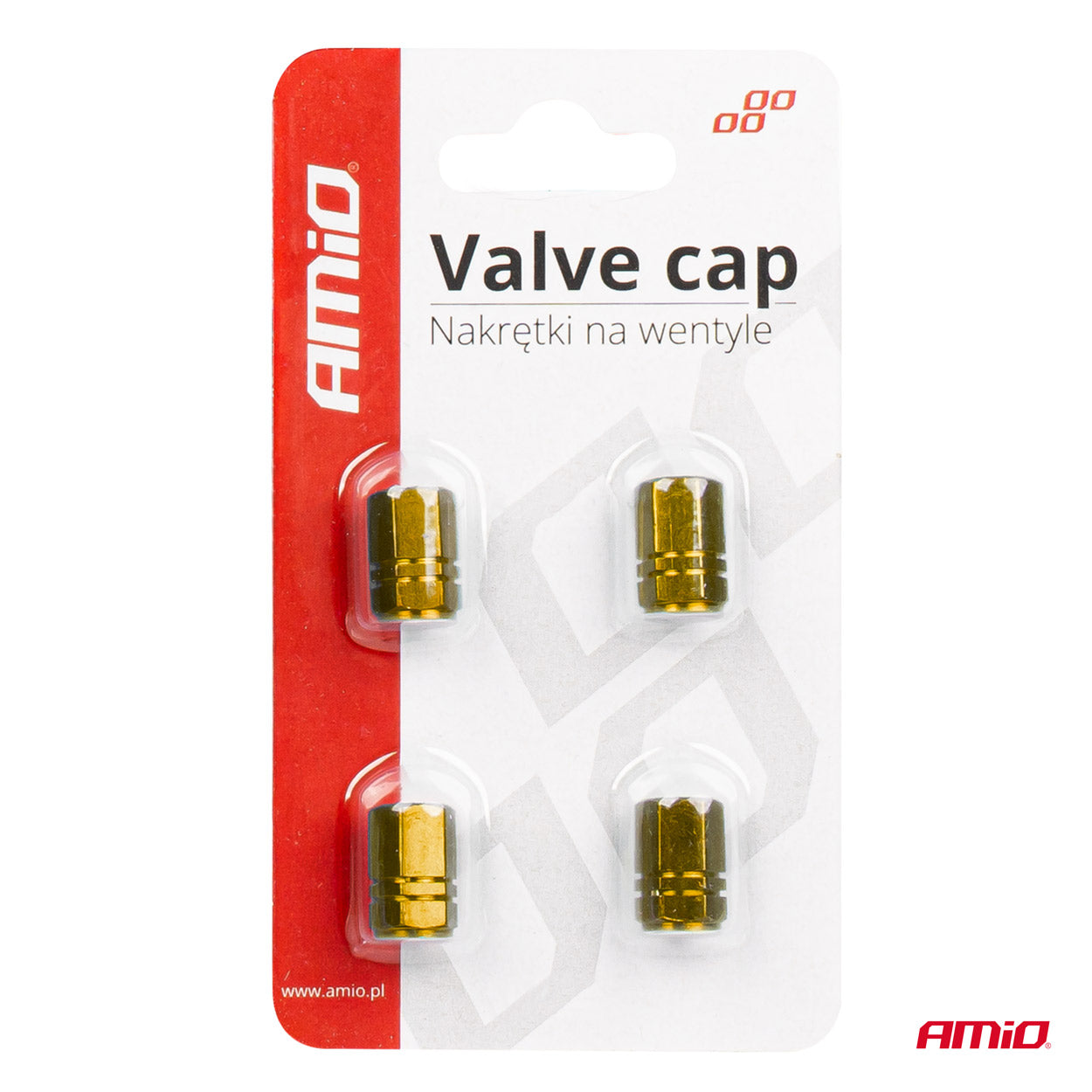Set 4 capacele auto pentru ventil, din aluminiu, model Hexagon, culoare Galben-3