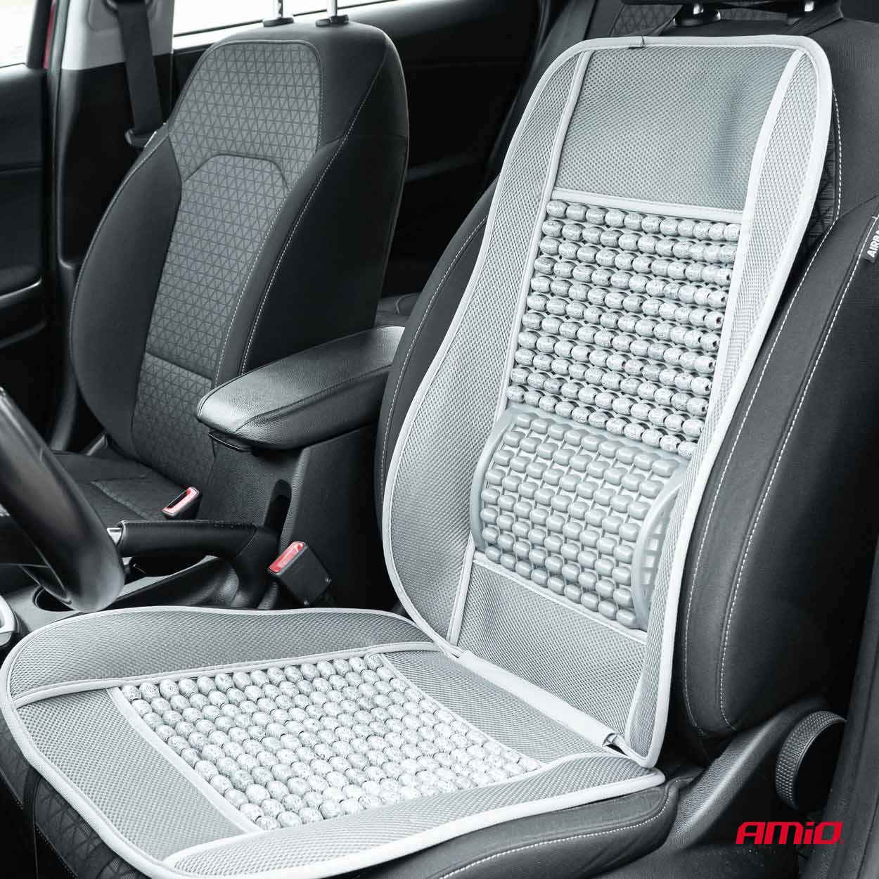 Husa scaun auto cu bile de masaj si suport lombar, dimensiuni 110 x 46 cm, culoare Gri-1