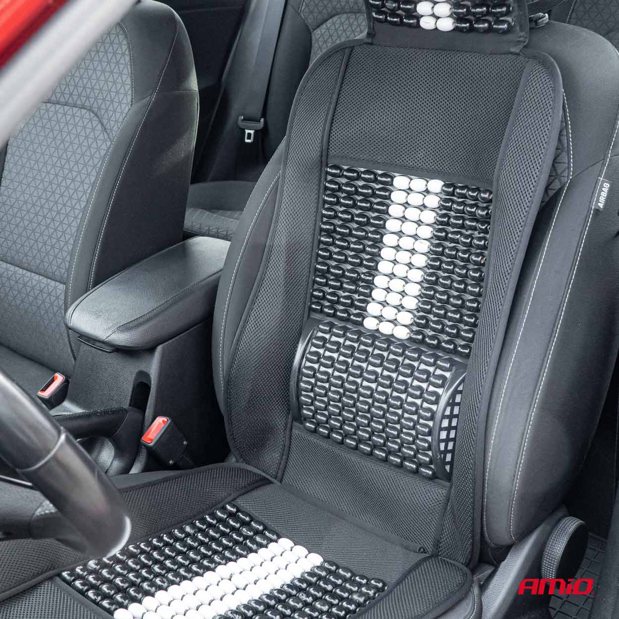 Husa scaun auto cu bile de masaj, suport lombar si tetiera, dimensiuni 131 x 46 cm, culoare Neagra-1