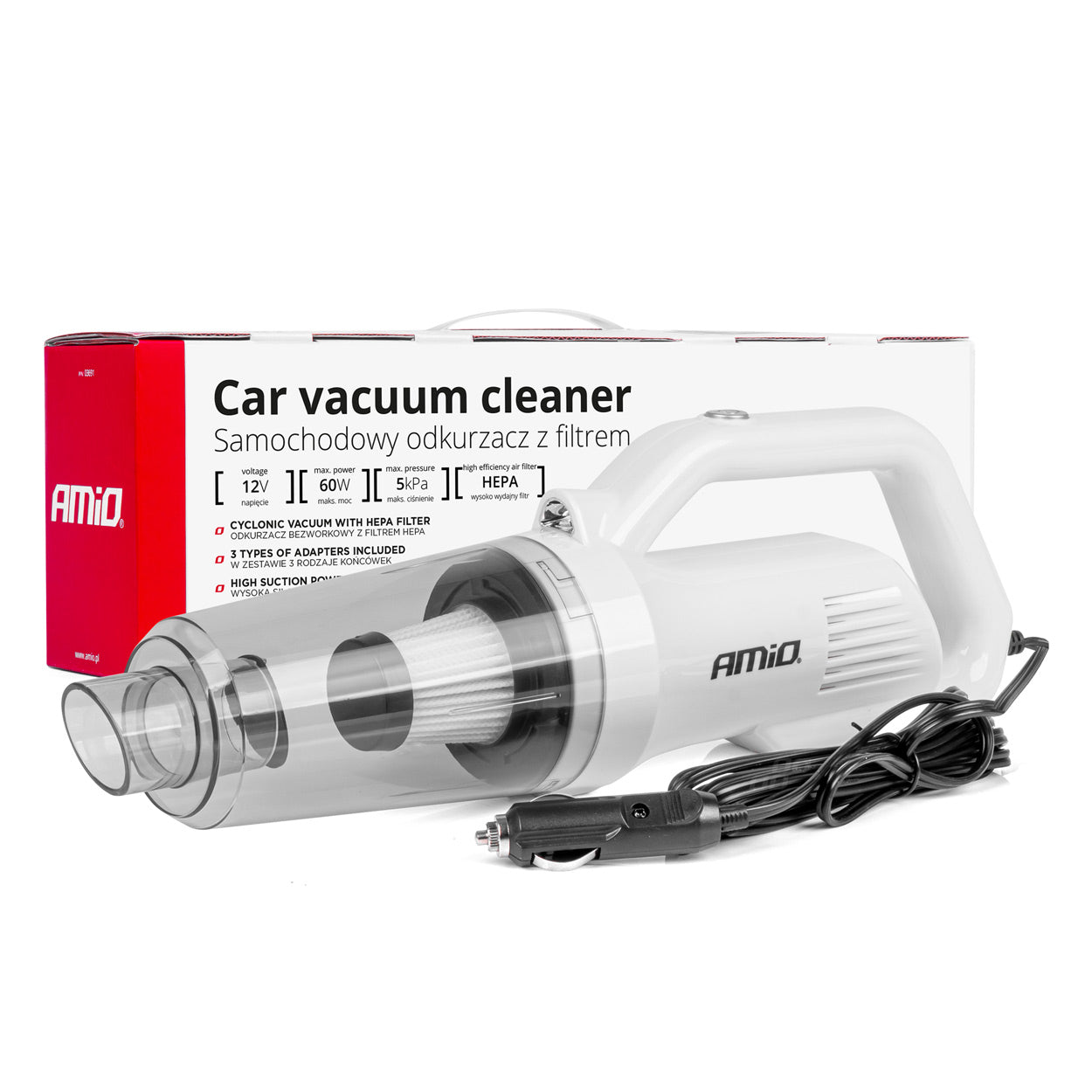 Aspirator Auto PREMIUM, fara sac, cu filtru HEPA, alimentare 12V, putere 60W, vacuum 5kPa-0