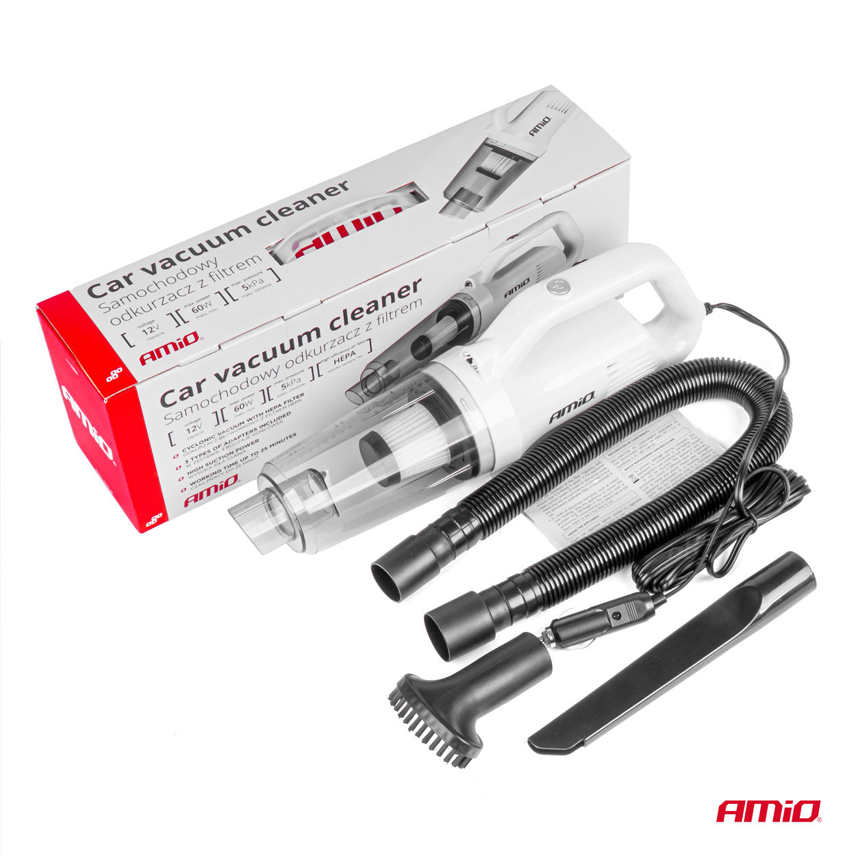 Aspirator Auto PREMIUM, fara sac, cu filtru HEPA, alimentare 12V, putere 60W, vacuum 5kPa-8