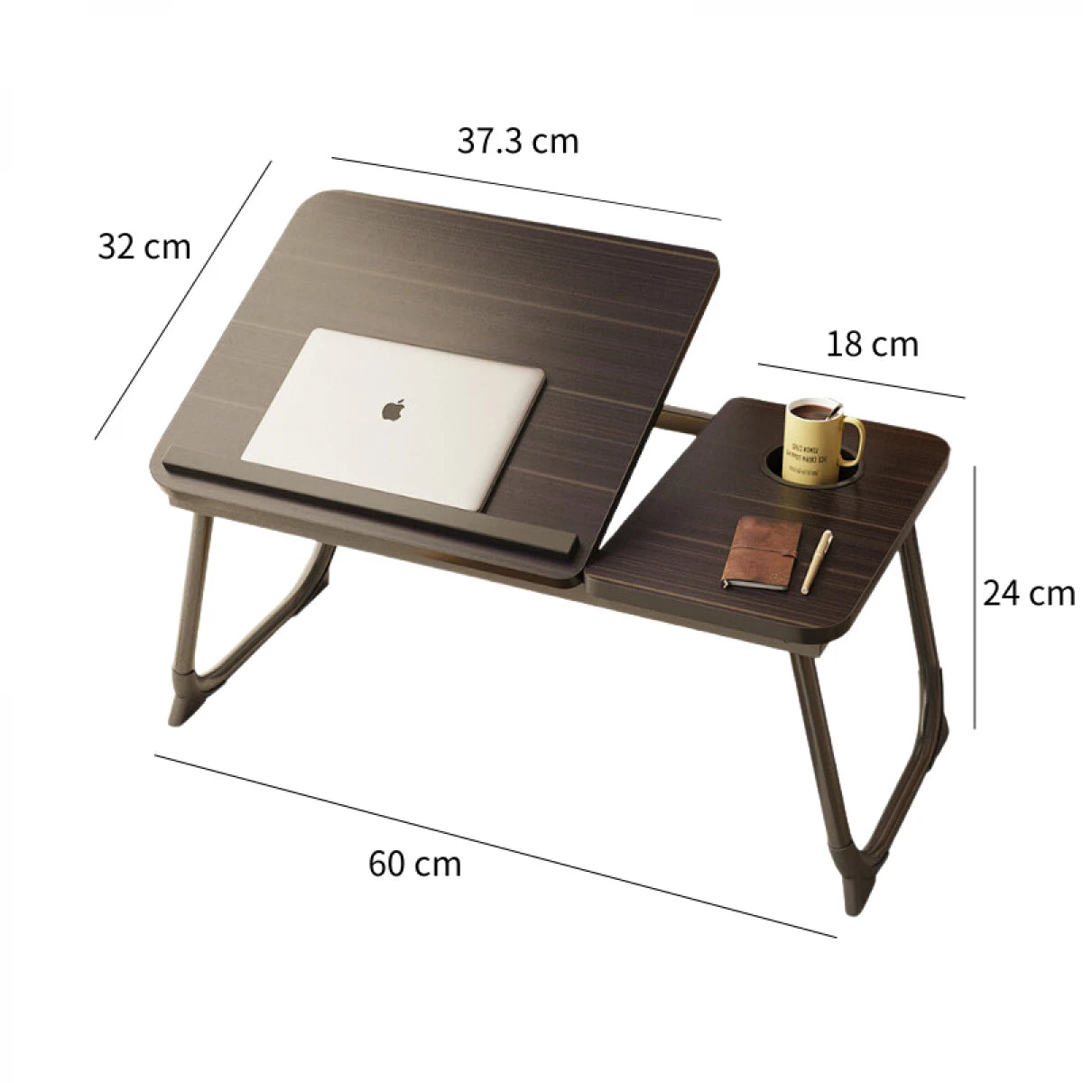 Masă Pliabilă pentru Laptop cu Suport pentru Pahar, Reglabilă în 5 Poziții, Design Ergonomic, 55.3 × 24 × 32 cm