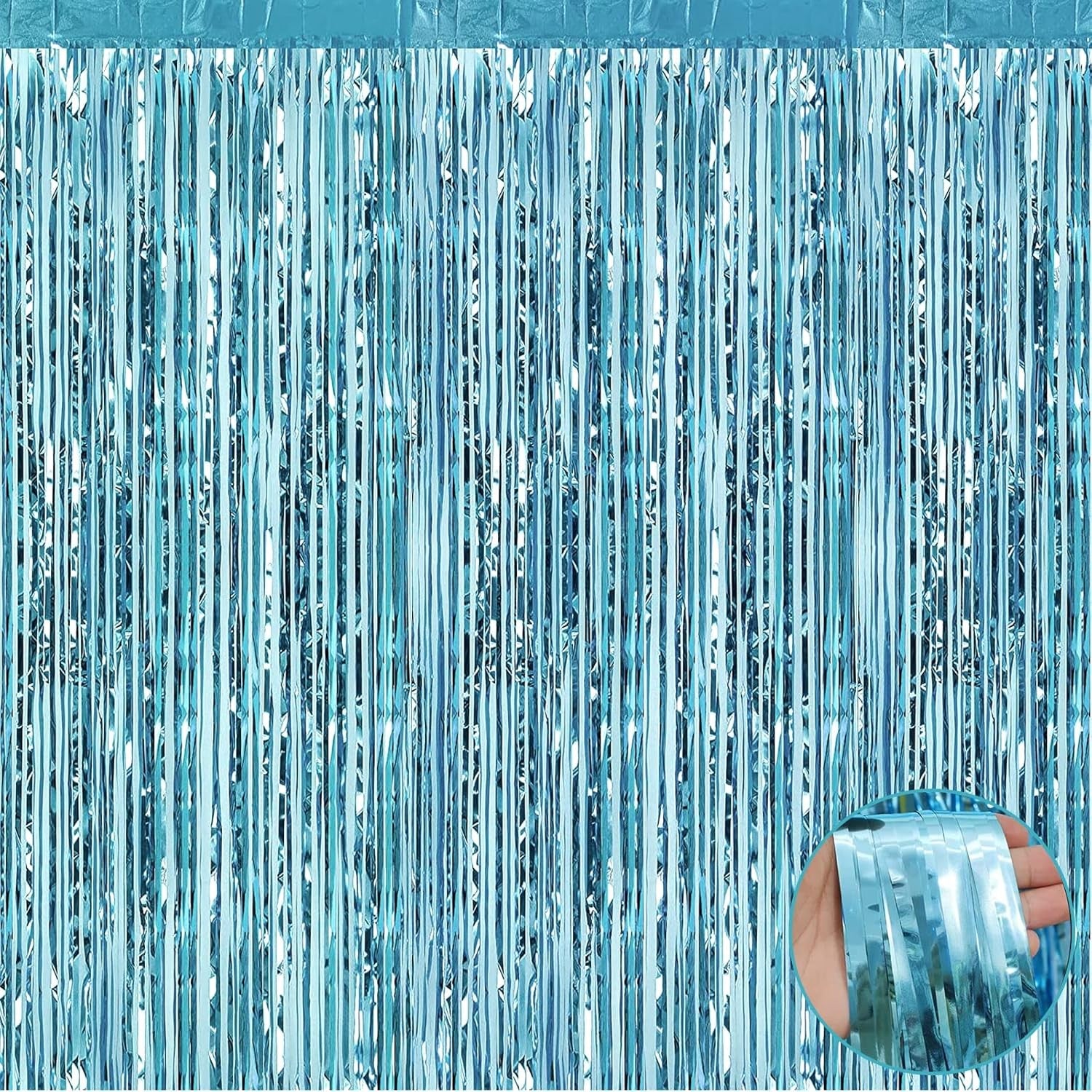 Perdea Franjurata, Flippy, Model Decor Petrecere, pentru Fundal de Poze, Amenajare Colorata a Petrecerii, Dimensiune 100x200 cm, Albastru Deschis-2