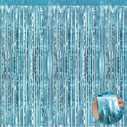 Perdea Franjurata, Flippy, Model Decor Petrecere, pentru Fundal de Poze, Amenajare Colorata a Petrecerii, Dimensiune 100x200 cm, Albastru Deschis-2