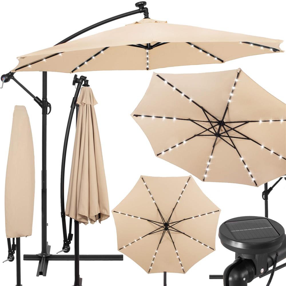 Umbrelă cu Iluminare LED Solară pentru Terasă și Grădină 330 × 190 × 250 cm, Hexagonală, Structură Metalică