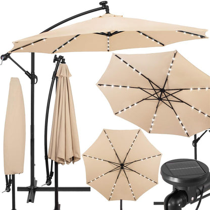 Umbrelă cu Iluminare LED Solară pentru Terasă și Grădină 330 × 190 × 250 cm, Hexagonală, Structură Metalică