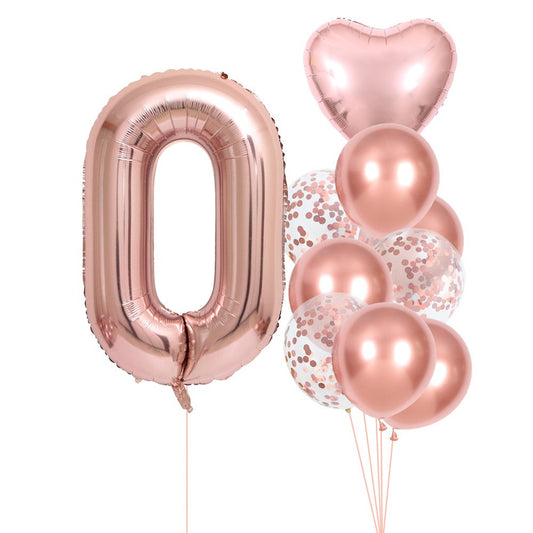 Set 10 Baloane Folie si Latex, Flippy, Tematica Aniversare, Baloane Latex 25cm, Figurina Inimioara 45 cm, Cifra 0 de 81 cm, Ambalaj Individual, Pai Inclus, Umflare cu Aer sau Heliu, Roz Pal-0