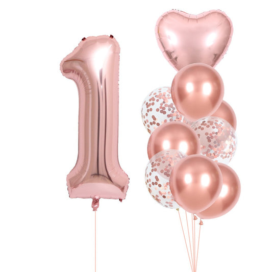 Set 10 Baloane Folie si Latex, Flippy, Tematica Aniversare, Baloane Latex 25cm, Figurina Inimioara 45 cm, Cifra 1 de 81 cm, Ambalaj Individual, Pai Inclus, Umflare cu Aer sau Heliu, Roz Pal-0