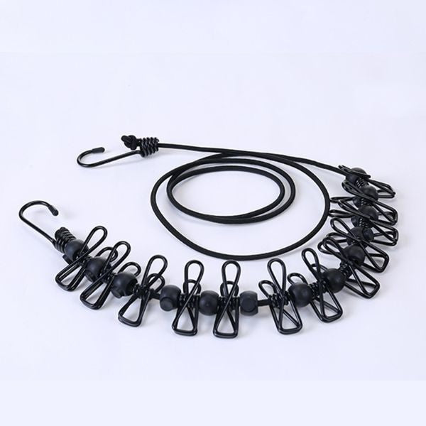 Sfoara pentru Uscarea Hainelor, Flippy, Portabila, 12 Clips-uri Incluse, 180 cm, PP Cablu de Otel, Negru-4