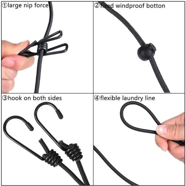 Sfoara pentru Uscarea Hainelor, Flippy, Portabila, 12 Clips-uri Incluse, 180 cm, PP Cablu de Otel, Negru-5