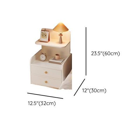 Noptieră Modernă din Lemn cu 2 Sertare și 2 Spații de Depozitare, 32 × 30 × 60 cm – Alb / Crem