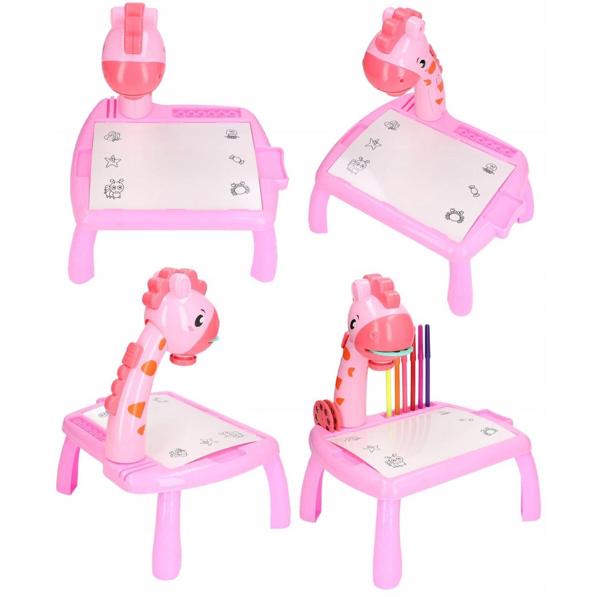 Masa Muzicala de Desen pentru copii cu Proiector, model Girafa, culoare Roz, 24 imagini, AVX-WT-222-2-PINK-GIRAFFE-3
