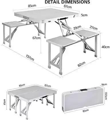 Masă Camping cu 4 Scaune, Aluminiu + Metal, Pliabilă, Tip Valiză, 85 x 75 x 67 cm