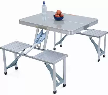 Masă Camping cu 4 Scaune, Aluminiu + Metal, Pliabilă, Tip Valiză, 85 x 75 x 67 cm