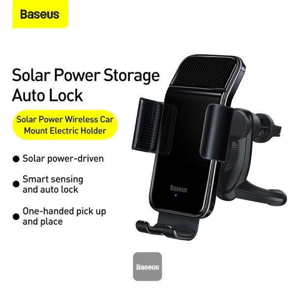 Suport auto Baseus Solar Electric pentru telefon – prindere pe grilă de aerisire, 4.7–6.7” – Negru