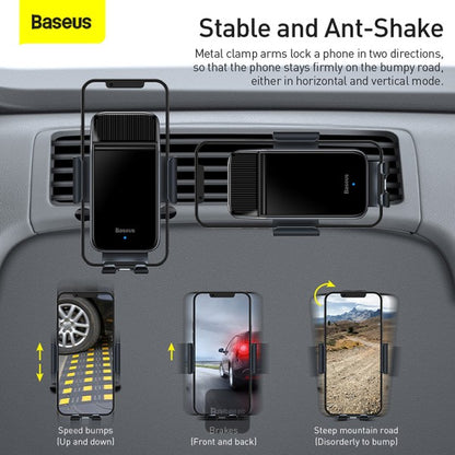 Suport auto Baseus Solar Electric pentru telefon – prindere pe grilă de aerisire, 4.7–6.7” – Negru
