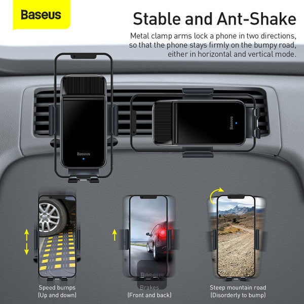 Suport auto Baseus Solar Electric pentru telefon – prindere pe grilă de aerisire, 4.7–6.7” – Negru