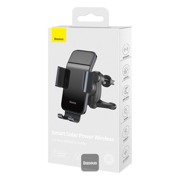 Suport auto Baseus Solar Electric pentru telefon – prindere pe grilă de aerisire, 4.7–6.7” – Negru