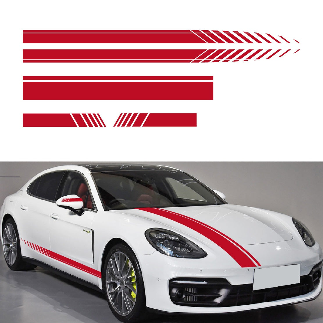 Set 5 stickere autoadezive Tuning, model "Racing Stripes V1", dimensiune 190 cm, culoare Rosie-0