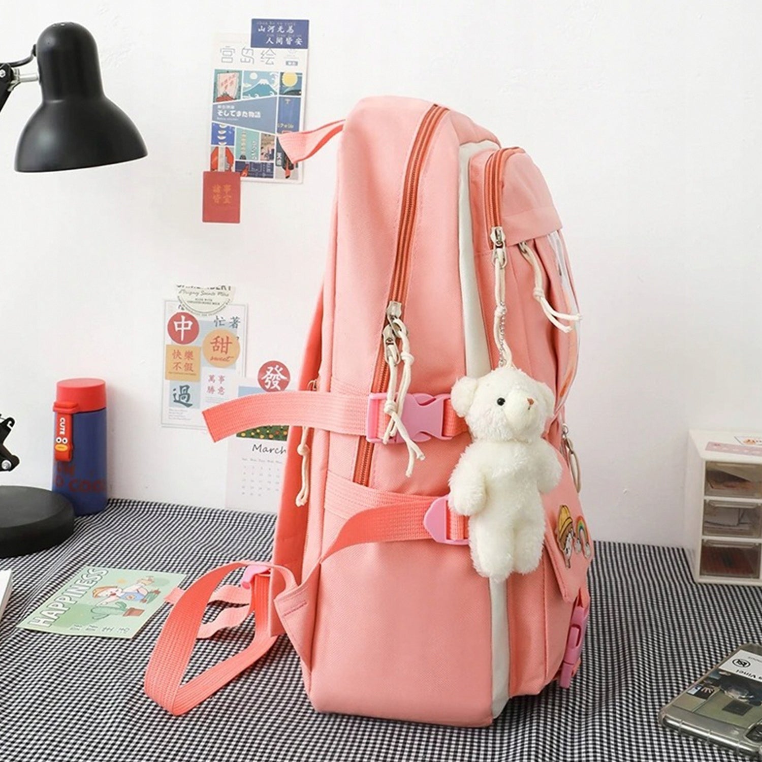 Set 4-in-1 pentru Scolari sau Prescolari - (rucsac, geanta de umar, plic elegant, penar), culoare ROZ cu IEPURAS, Cod AVX-WT-BUNN-PINK-2
