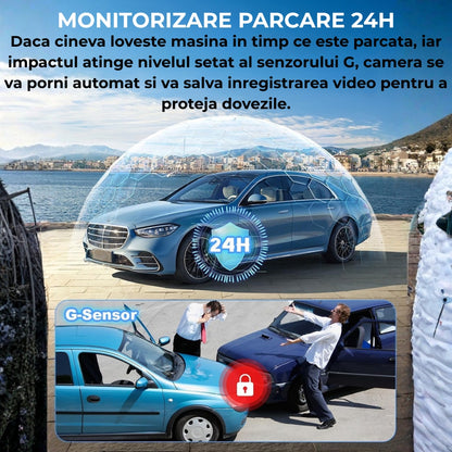 Cameră Auto Triplă DVR TRIPLE Road + Card 32GB – Înregistrare Față, Interior și Spate, WiFi, Vedere Nocturnă și Monitorizare Parcare