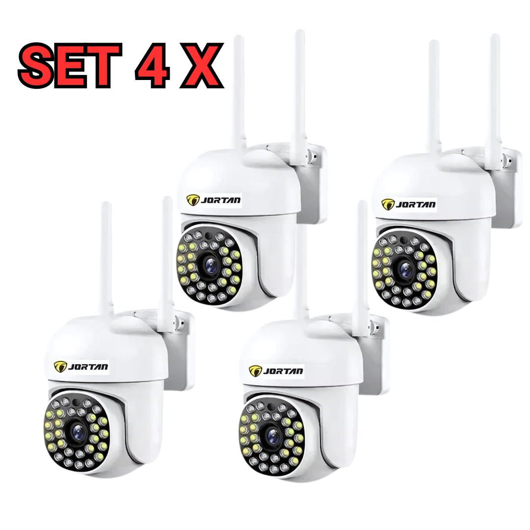 Set 4x Camera de Securitate WiFi Jortan JT-8161QJ - Viziune Nocturnă 30M, 1080P, Alerta Human-ID cu LED-uri Active+4 carduri de 32gb