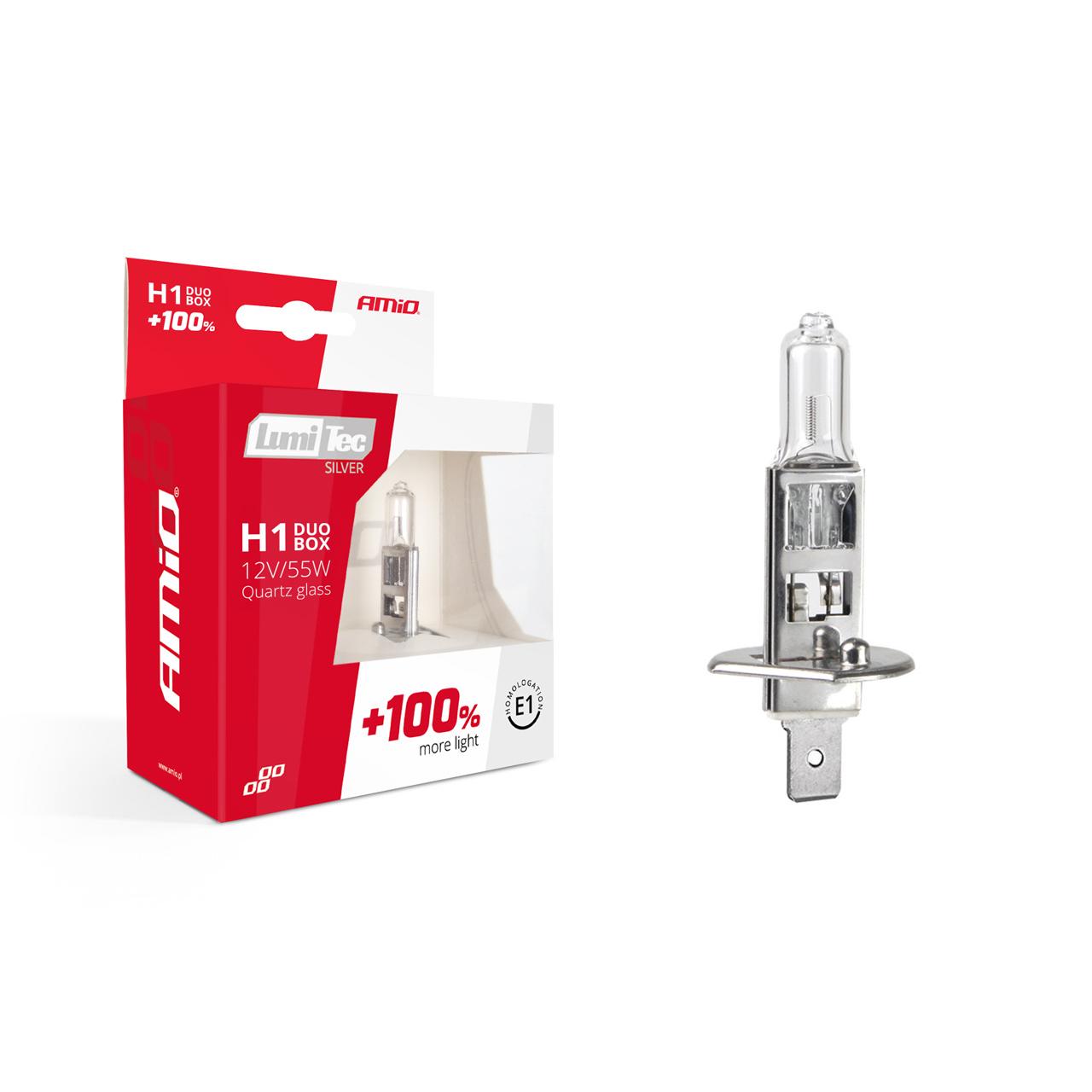 Set becuri cu halogen H1 12V 55W LumiTec SILVER + 100% DUO BOX-0