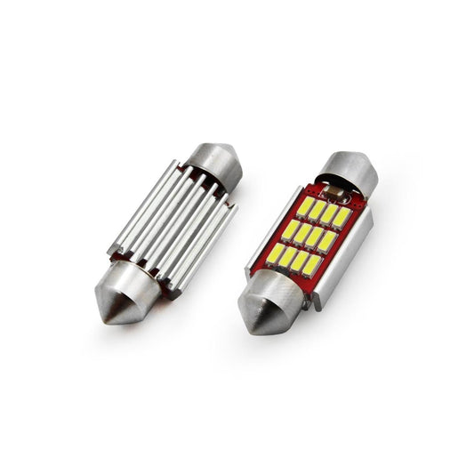 Set becuri auto cu LED CANBUS sofit compatibil C5W 12 SMD 4014 36mm Alb 12/24V, destinat competitiilor auto sau off-road-0