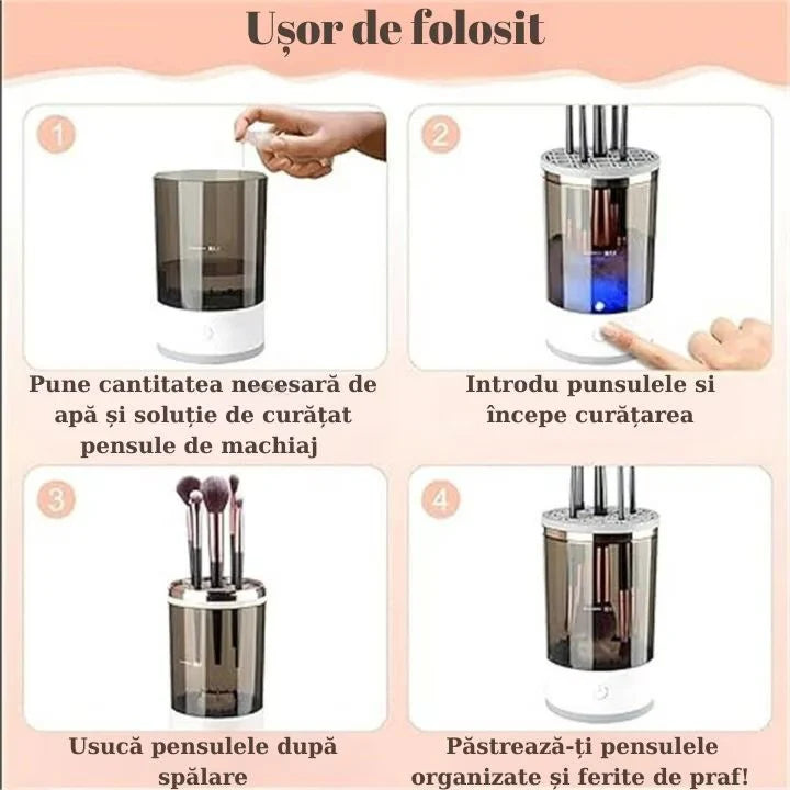 Aparat pentru Curățat Pensule de Machiaj 2-in-1 | Spală și Uscă Rapid și Igienic