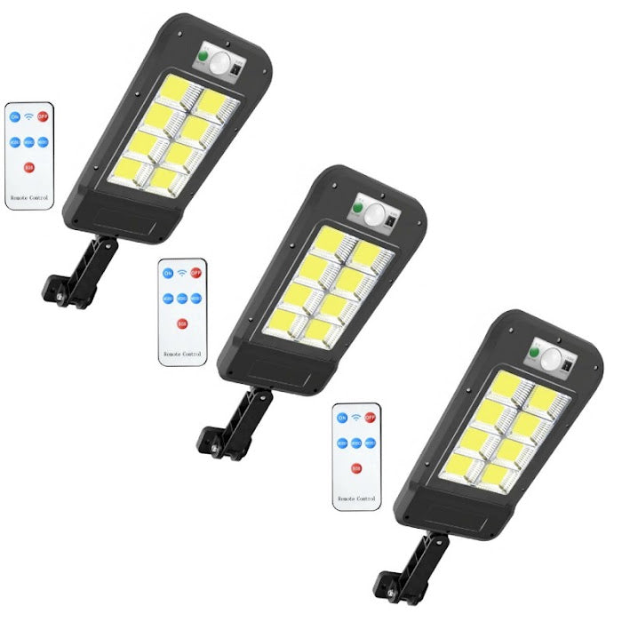 Set 3 x Lampa solara 150W LED COB, cu telecomanda si senzor miscare