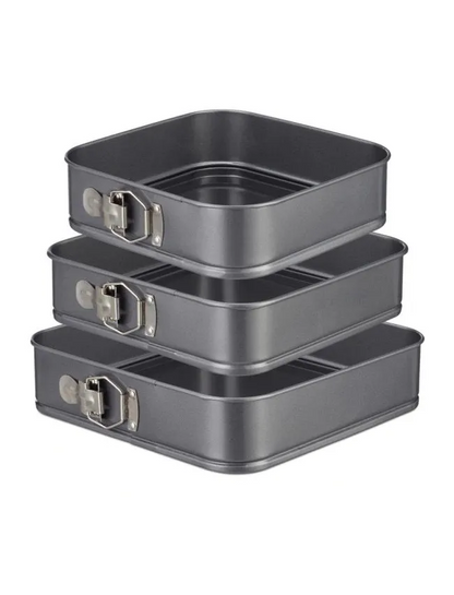 Set 3 tavi forma patrata pentru prajituri sau tort cu fund detasabil