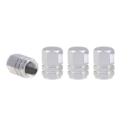 Set capacele auto pentru ventil hexagon argintiu 4 buc-1