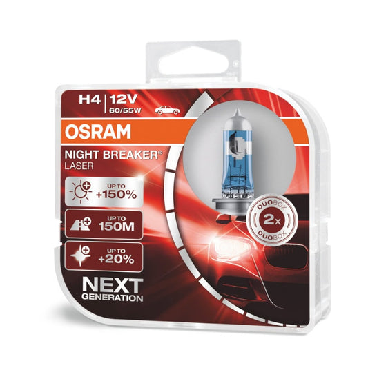 Set 2 becuri auto cu halogen Osram H4 12V 60/55W P43t Night Breaker Laser +150%-0