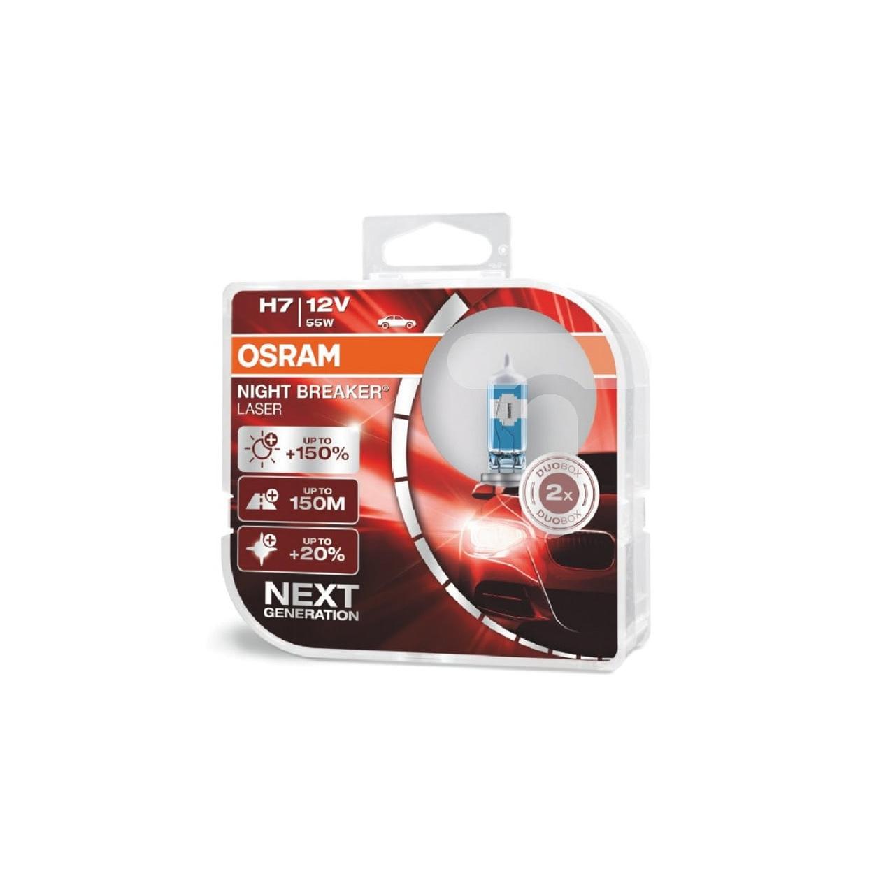Set 2 becuri auto cu halogen Osram H7 12V 55W PX26d Night Breaker Laser +150%-0