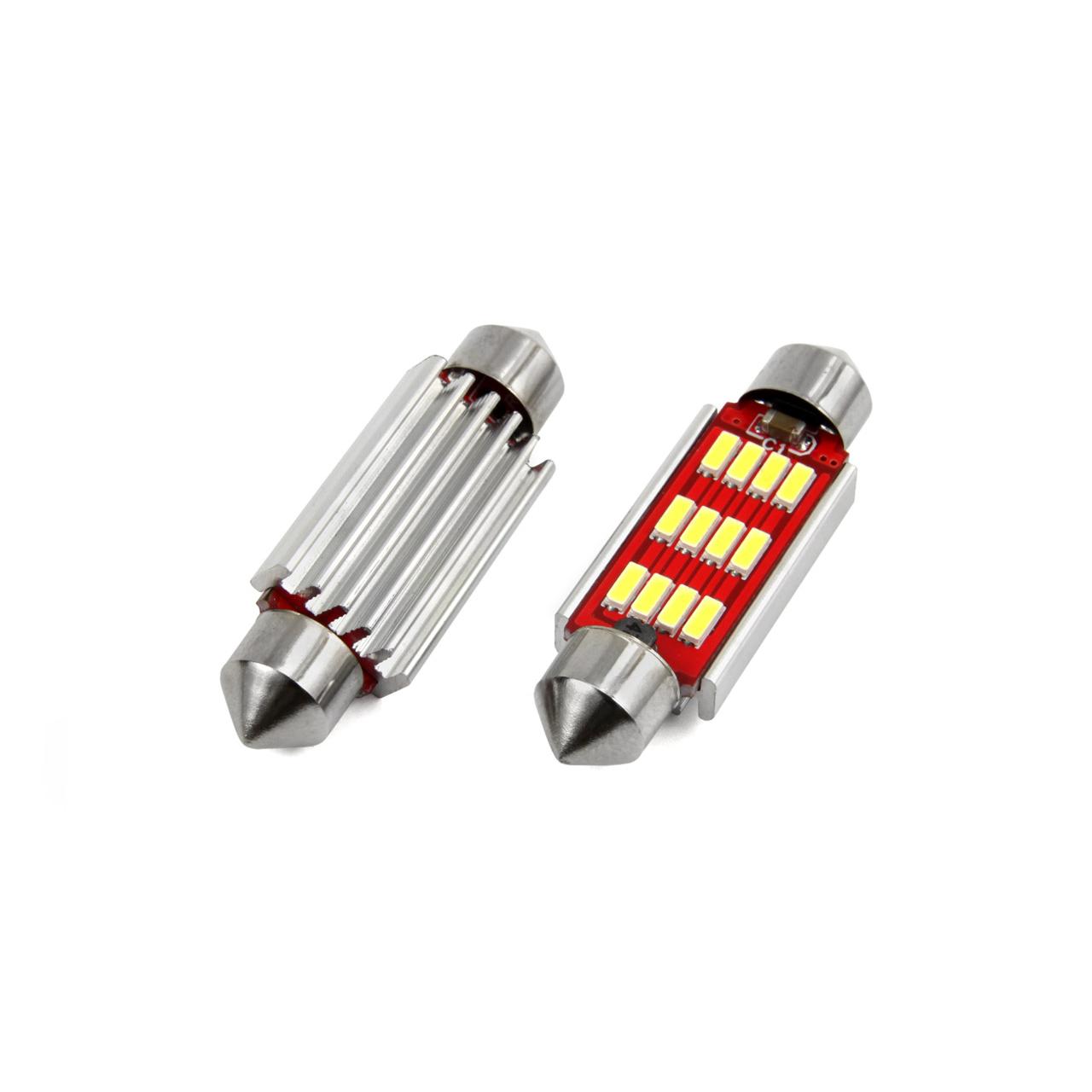 Set becuri auto cu LED CANBUS sofit compatibil C5W 12 SMD 4014 41mm Alb 12/24V, destinat competitiilor auto sau off-road-0