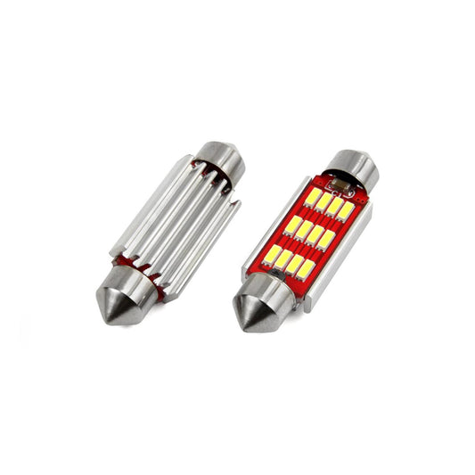 Set becuri auto cu LED CANBUS sofit compatibil C5W 12 SMD 4014 41mm Alb 12/24V, destinat competitiilor auto sau off-road-0