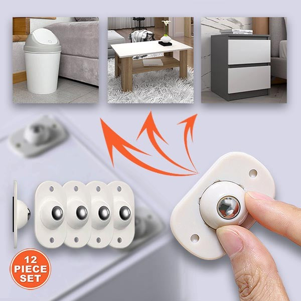 Set 16 Roti Autoadezive Universale, Flippy, pentru Mutat Mobila, Rotire 360 de Grade, Usor de Montat, ABS, 4.5x2.8x1.4 cm, Alb-1