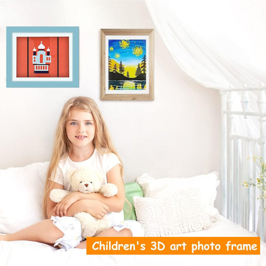 Rama Foto Flippy, cu Magnet, din Lemn, cu Spatiu Pentru Depozitare, Pentru Desene si Picturi A4, Sticla Securizata, Rama MDF, 21x30 cm, Albastru-1