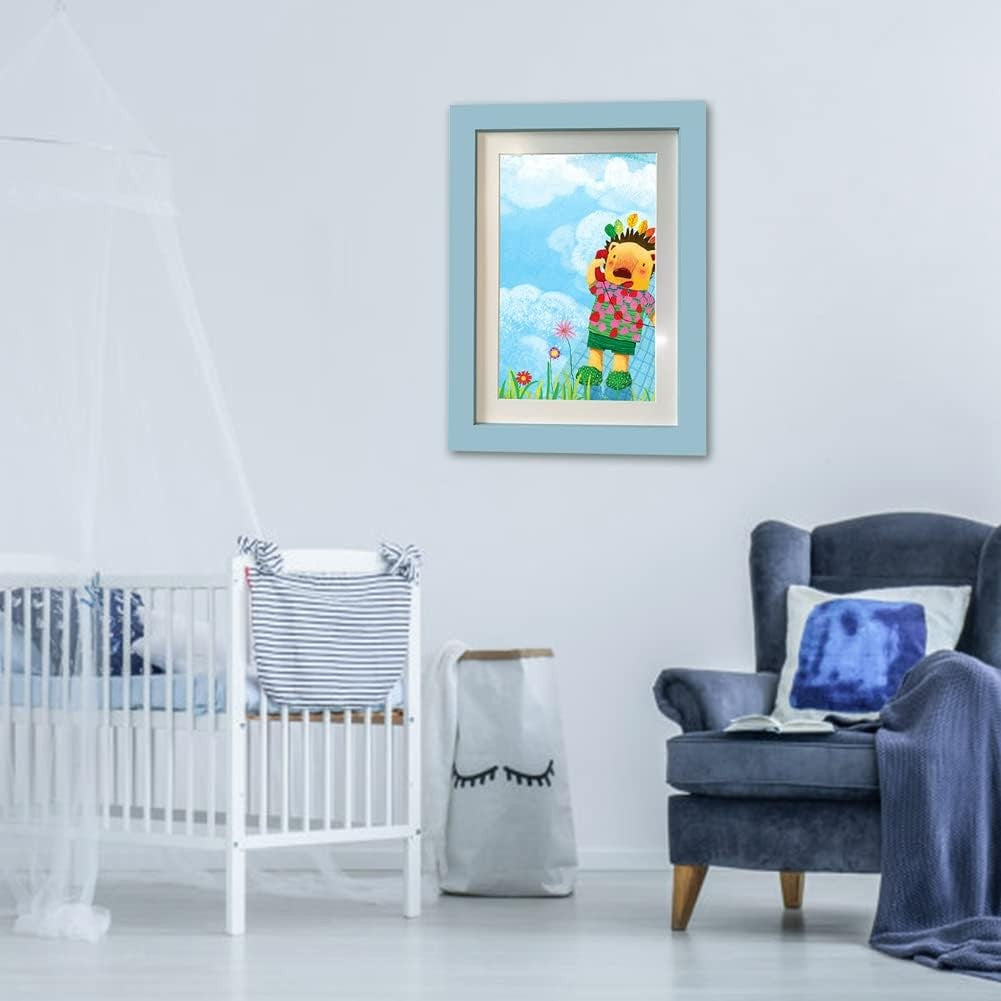 Rama Foto Flippy, cu Magnet, din Lemn, cu Spatiu Pentru Depozitare, Pentru Desene si Picturi A4, Sticla Securizata, Rama MDF, 21x30 cm, Albastru-6