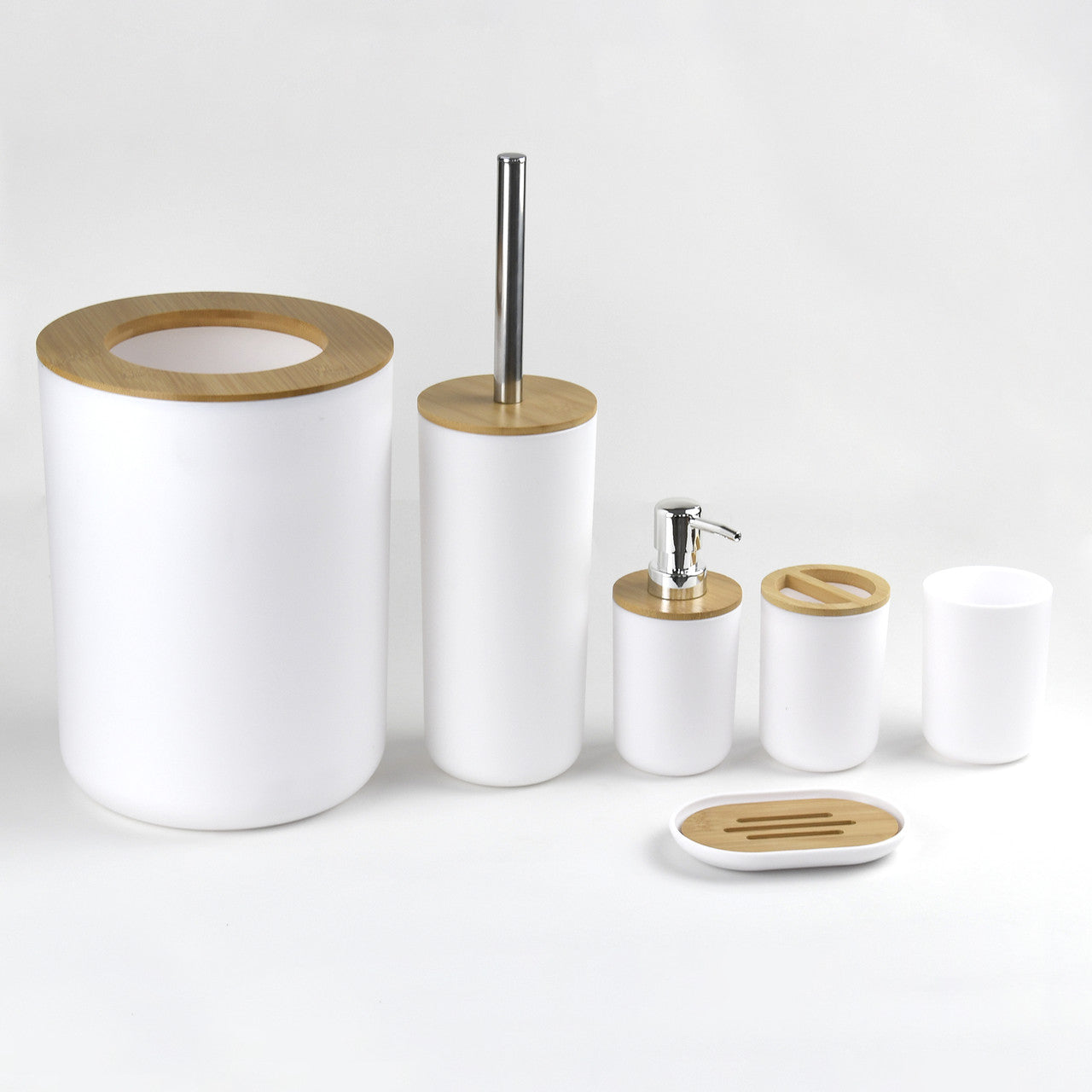 Set Elegant pentru baie format din 6 piese, ABS + lemn, culoare alb/maro-1