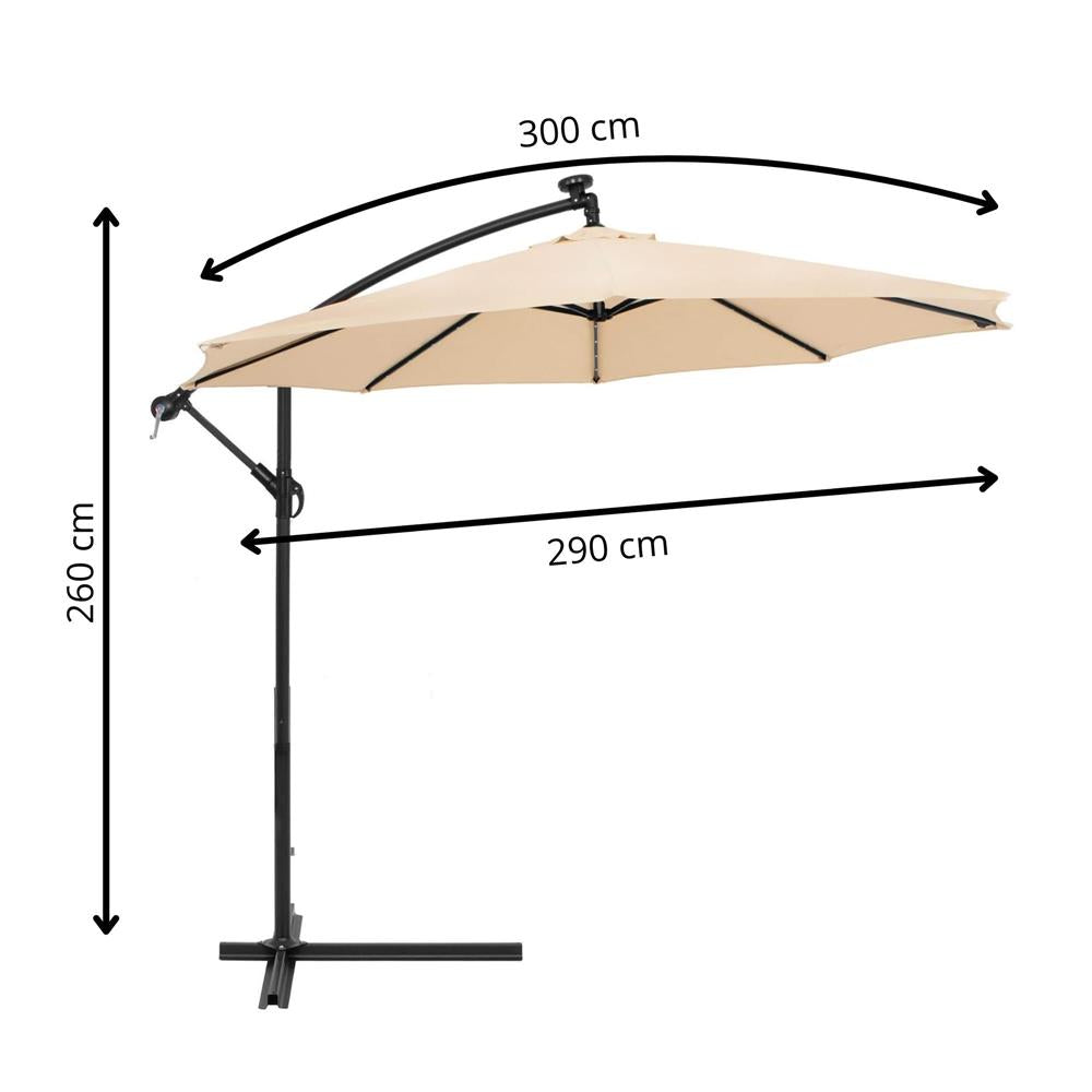 Umbrelă cu Iluminare LED Solară pentru Terasă și Grădină 330 × 190 × 250 cm, Hexagonală, Structură Metalică
