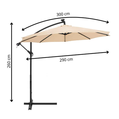 Umbrelă cu Iluminare LED Solară pentru Terasă și Grădină 330 × 190 × 250 cm, Hexagonală, Structură Metalică
