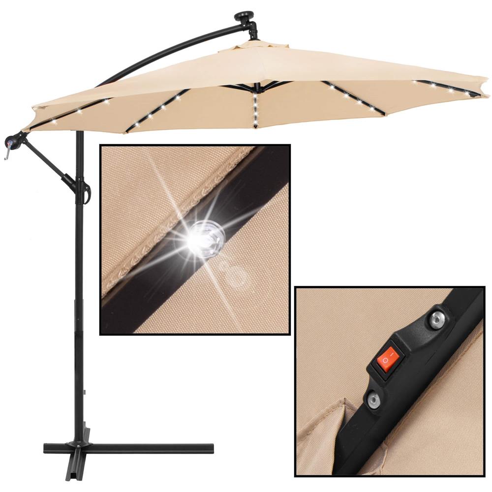 Umbrelă cu Iluminare LED Solară pentru Terasă și Grădină 330 × 190 × 250 cm, Hexagonală, Structură Metalică
